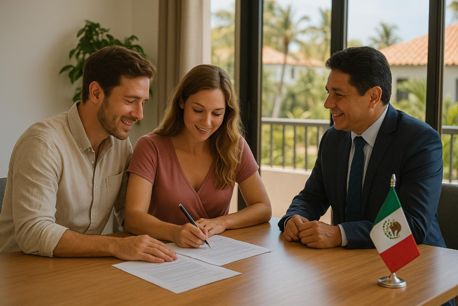 foreign buyer signing mexican property purchase documents