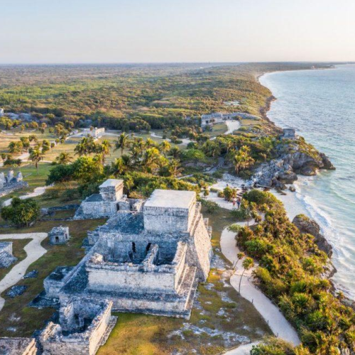 ancient mayan ruins overlooking the caribbean sea in tulum